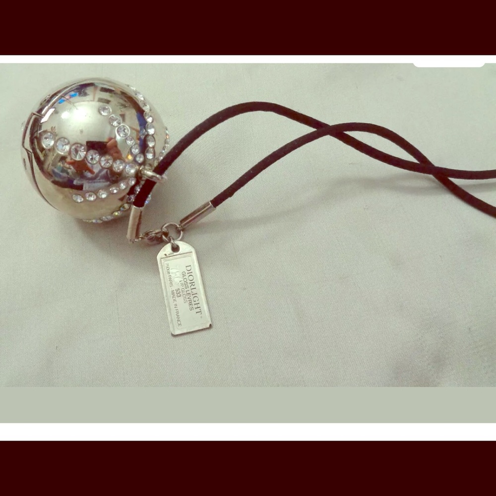 DIOR SILVER BALL W RHINESTONES LIP GLOSS NECKLACE